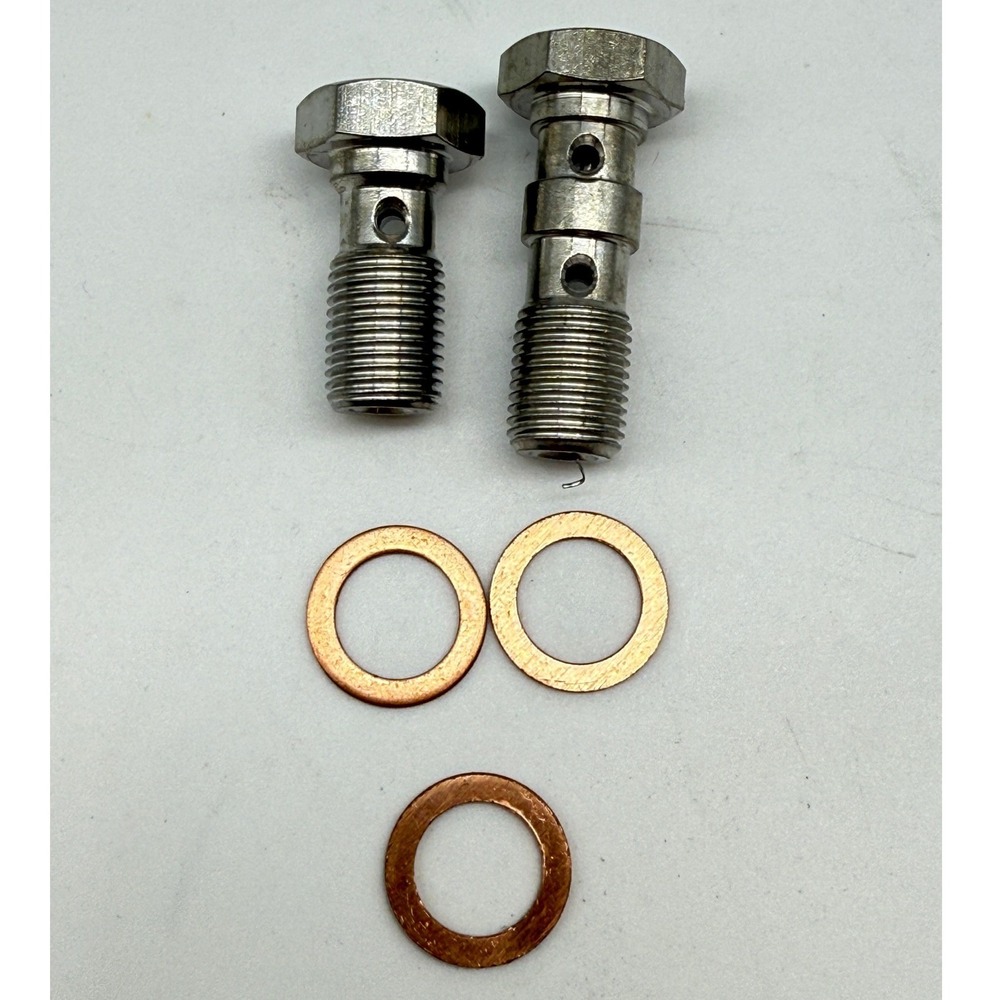 2Pcs M10x1.0 Metric Thread Sngle/Double Banjo Bolt Brake Fitting Adapter, Stain